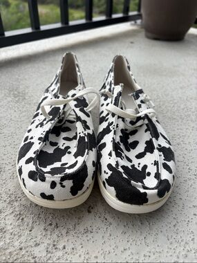 Cow Print Canvas Shoes - Black & White